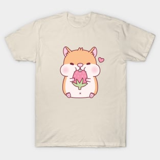 Cute Chubby Hamster Munching On Strawberry T-Shirt